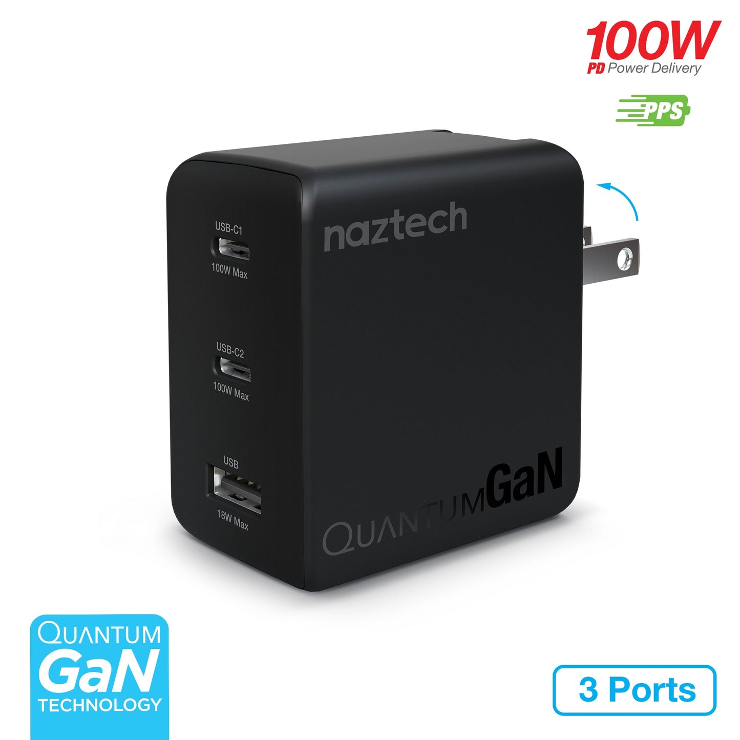 Nexus T100 100W USB-C PD + USB 3-Port GaN Ultra-Fast Wall Charger with PPS | Black - US Stores