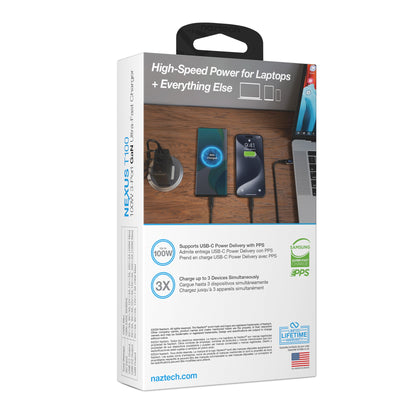 Nexus T100 100W USB-C PD + USB 3-Port GaN Ultra-Fast Wall Charger with PPS | Black - US Stores