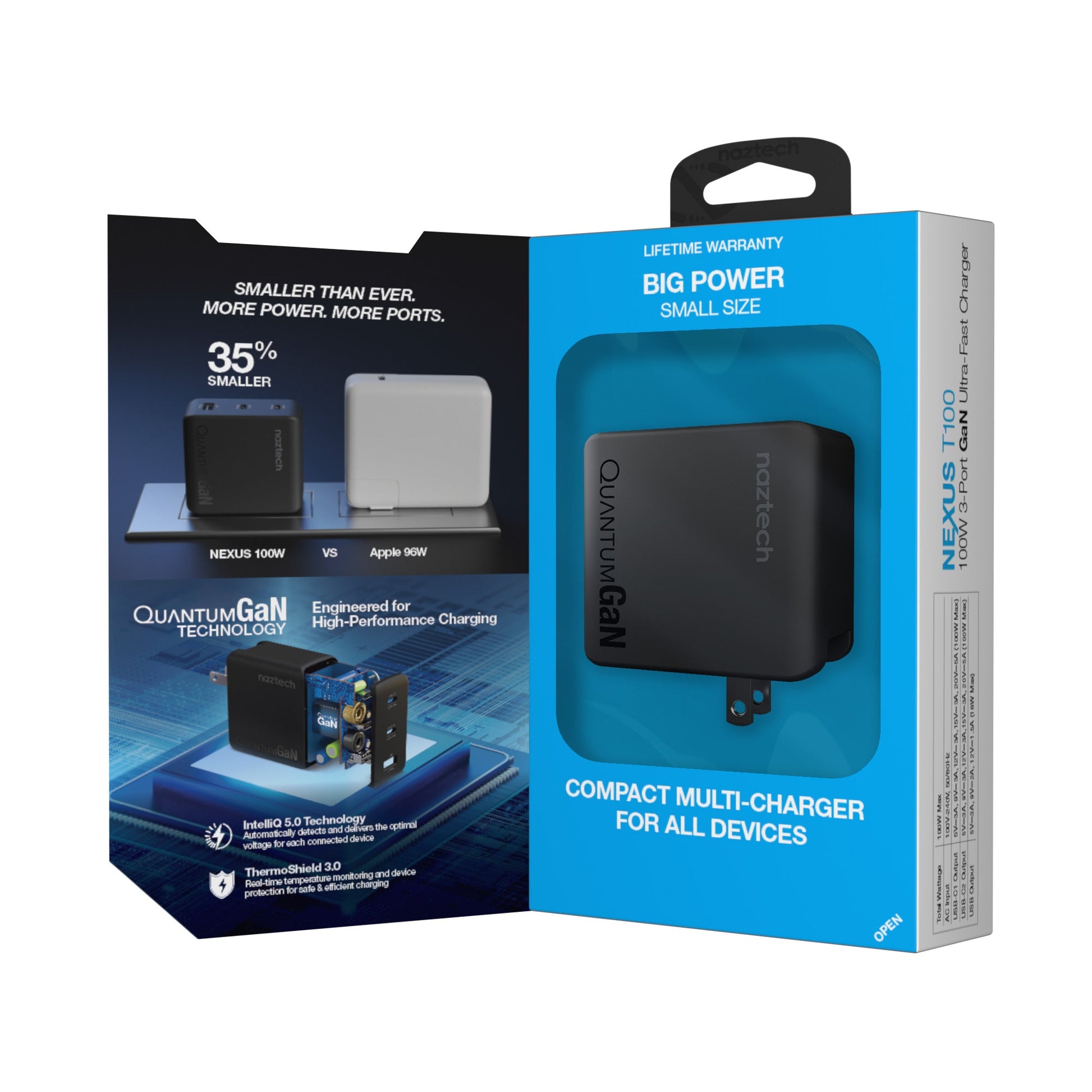 Nexus T100 100W USB-C PD + USB 3-Port GaN Ultra-Fast Wall Charger with PPS | Black - US Stores