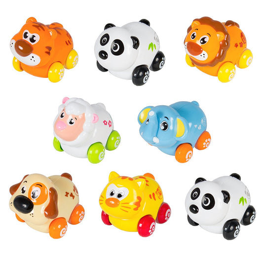 AZ Trading & Import Cartoon Animals Friction Push And Go Toy Cars Play Set (Set of 8) Panda, Cat, Elephant, Dog, Lion, Tiger and Sheep