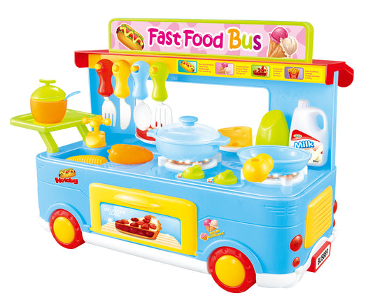 AZ Trading & Import Fast Food Bus Kitchen Play Set Toy 29pcs (Blue)