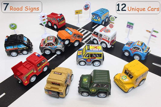 AZ Trading & Import 12 Piece Pull Back And Go Toy Cars With Road Signs