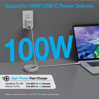 REcoil 100W USB-C to USB-C Magnetic Braided Fast Charge Cable | 6ft | White - US Stores