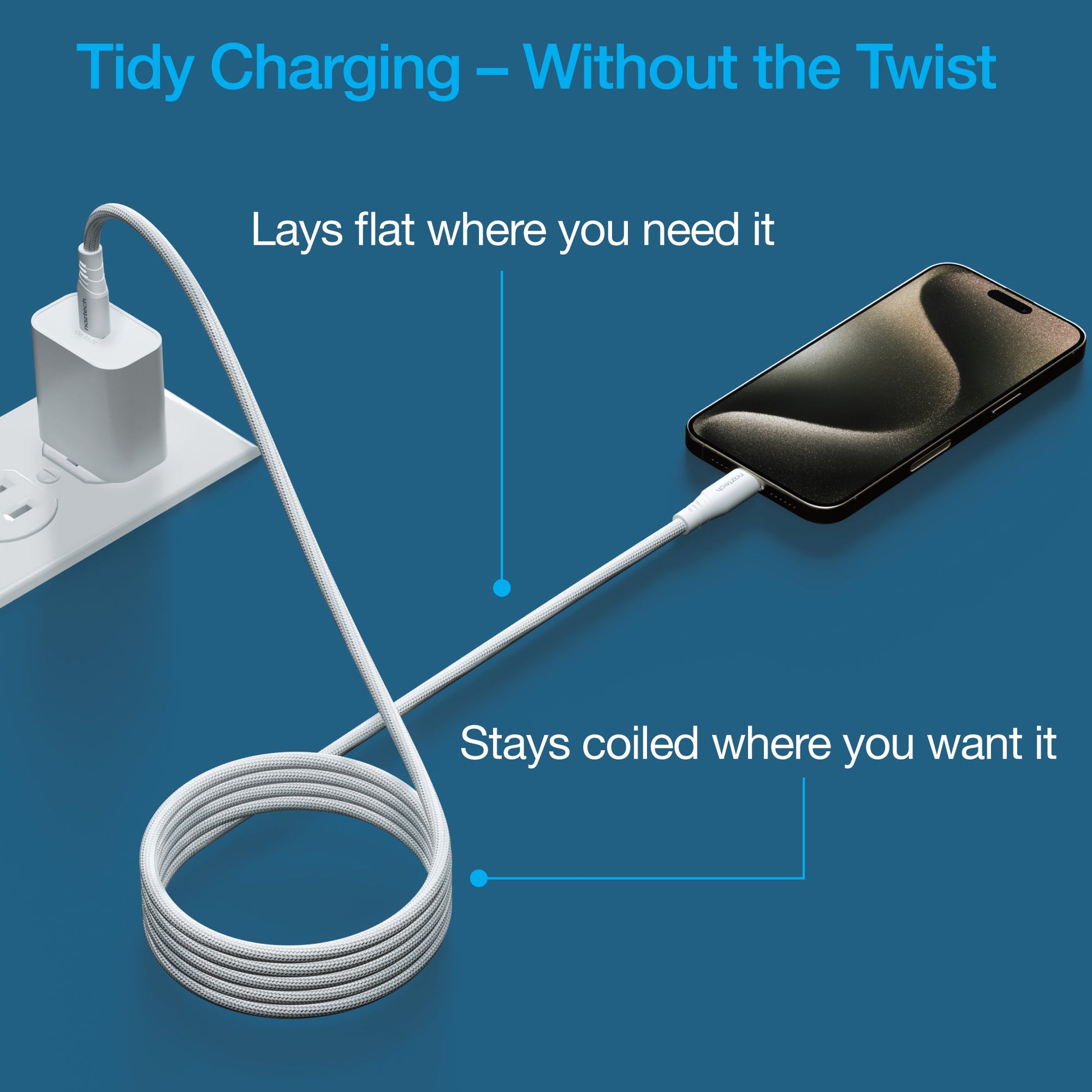 REcoil 100W USB-C to USB-C Magnetic Braided Fast Charge Cable | 6ft | White - US Stores