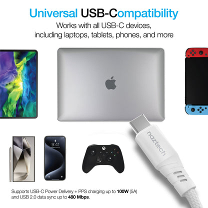 REcoil 100W USB-C to USB-C Magnetic Braided Fast Charge Cable | 6ft | White - US Stores