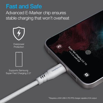 REcoil 100W USB-C to USB-C Magnetic Braided Fast Charge Cable | 6ft | White - US Stores