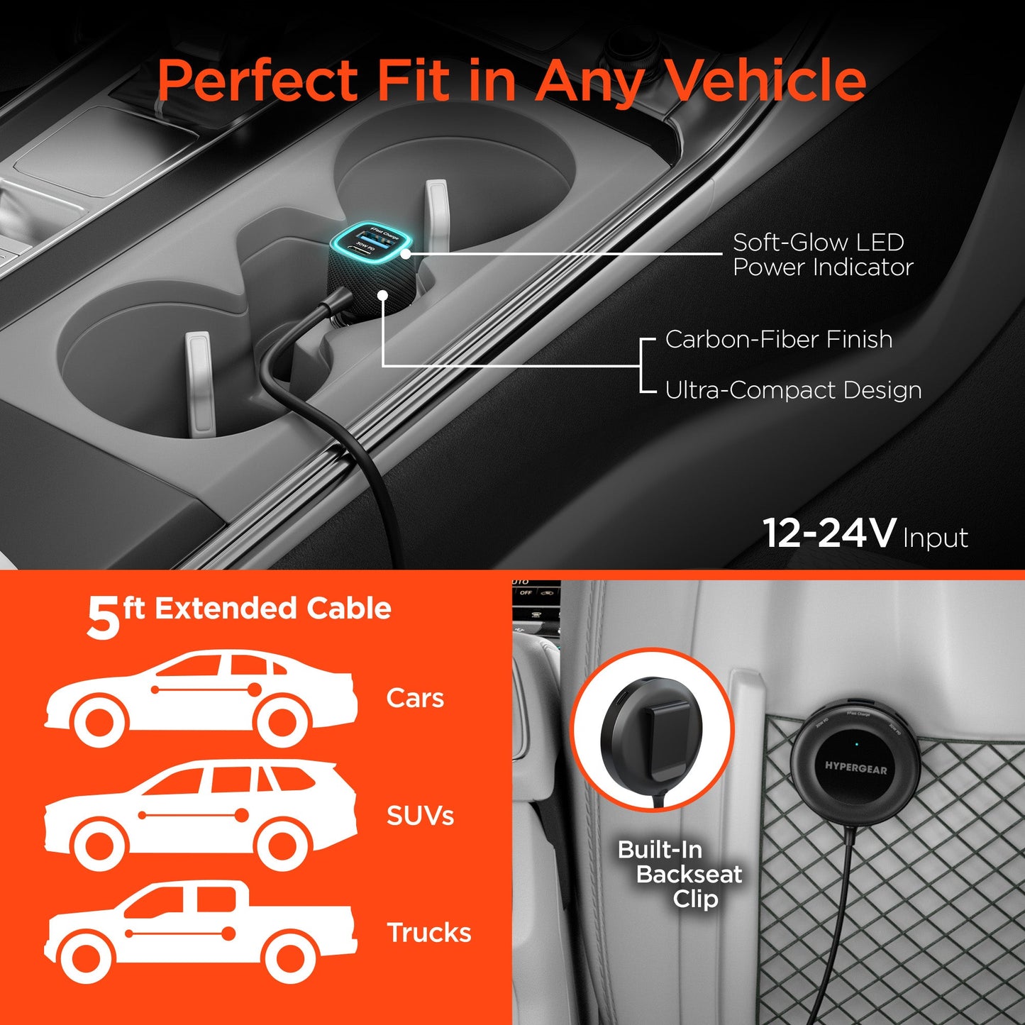 Road Runner 98W 5-Port Front & Backseat Fast Car Charger with Dual 30W USB-C PD PPS - US Stores