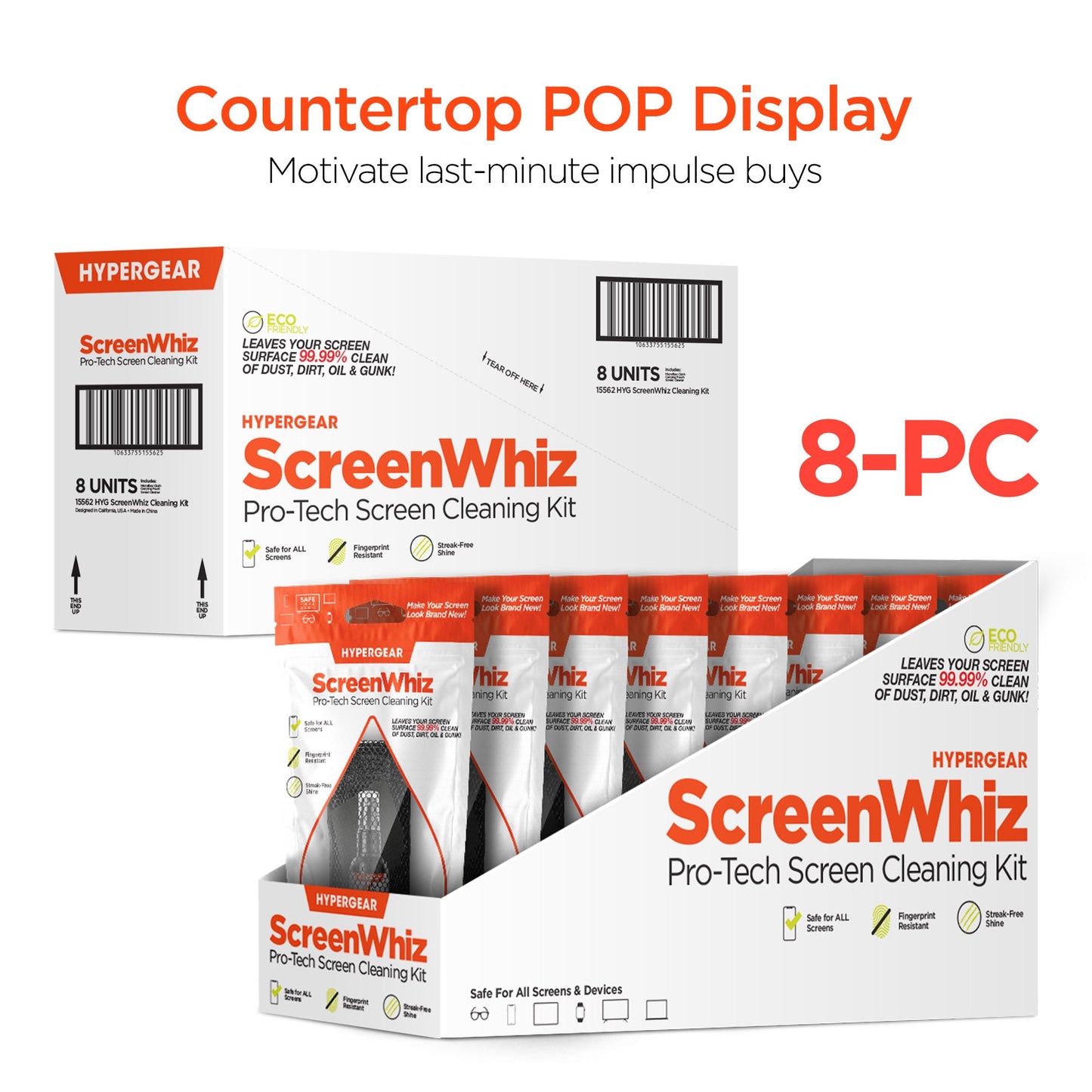 ScreenWhiz 3 - in - 1 Screen Cleaning Kit 8PC Countertop POP - US Stores