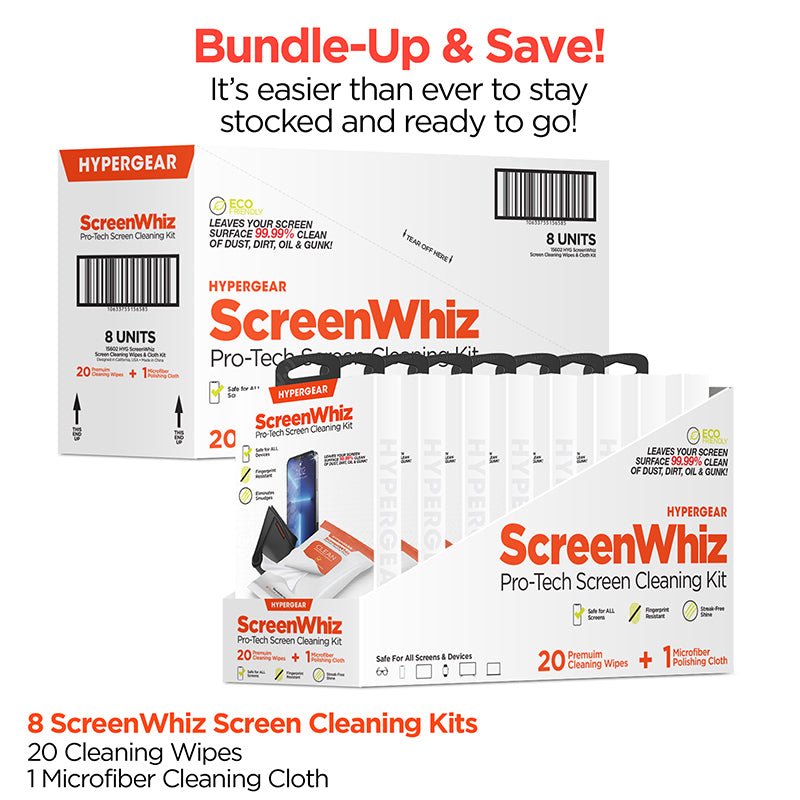 ScreenWhiz Screen Cleaning Wipes & Cloth Kit 8PC POP - US Stores