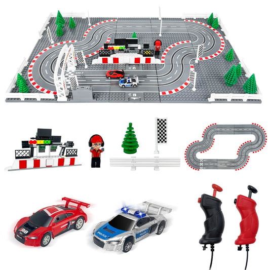 Slot Cars Race Track Sets, with 2 tracks 2 controllers 2 cars, Adjustable Speed, Block Building Slot Car Race Set, Christmas present，Toys Gifts - 04 - US Stores