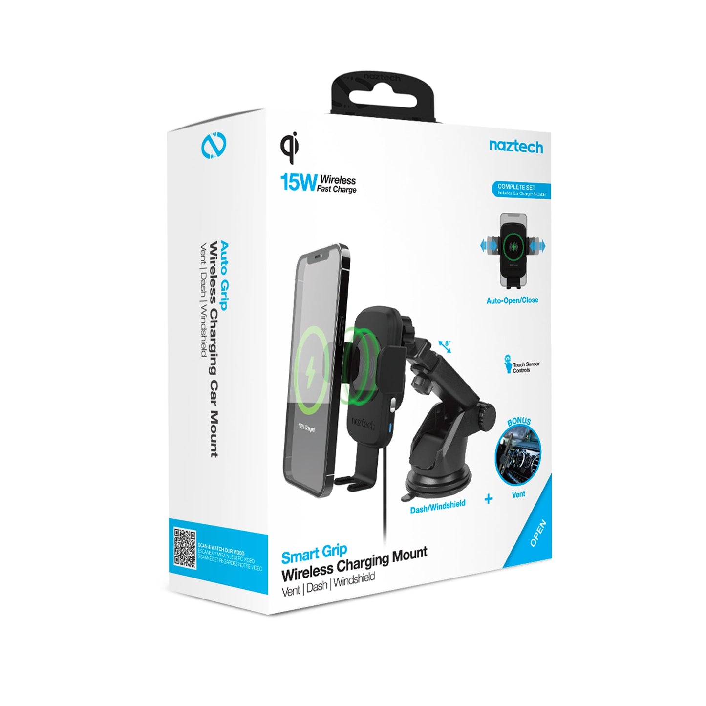 Smart Grip 15W Wireless Fast Charging Mount | Vent + Dashboard + Windshield | Black - US Stores