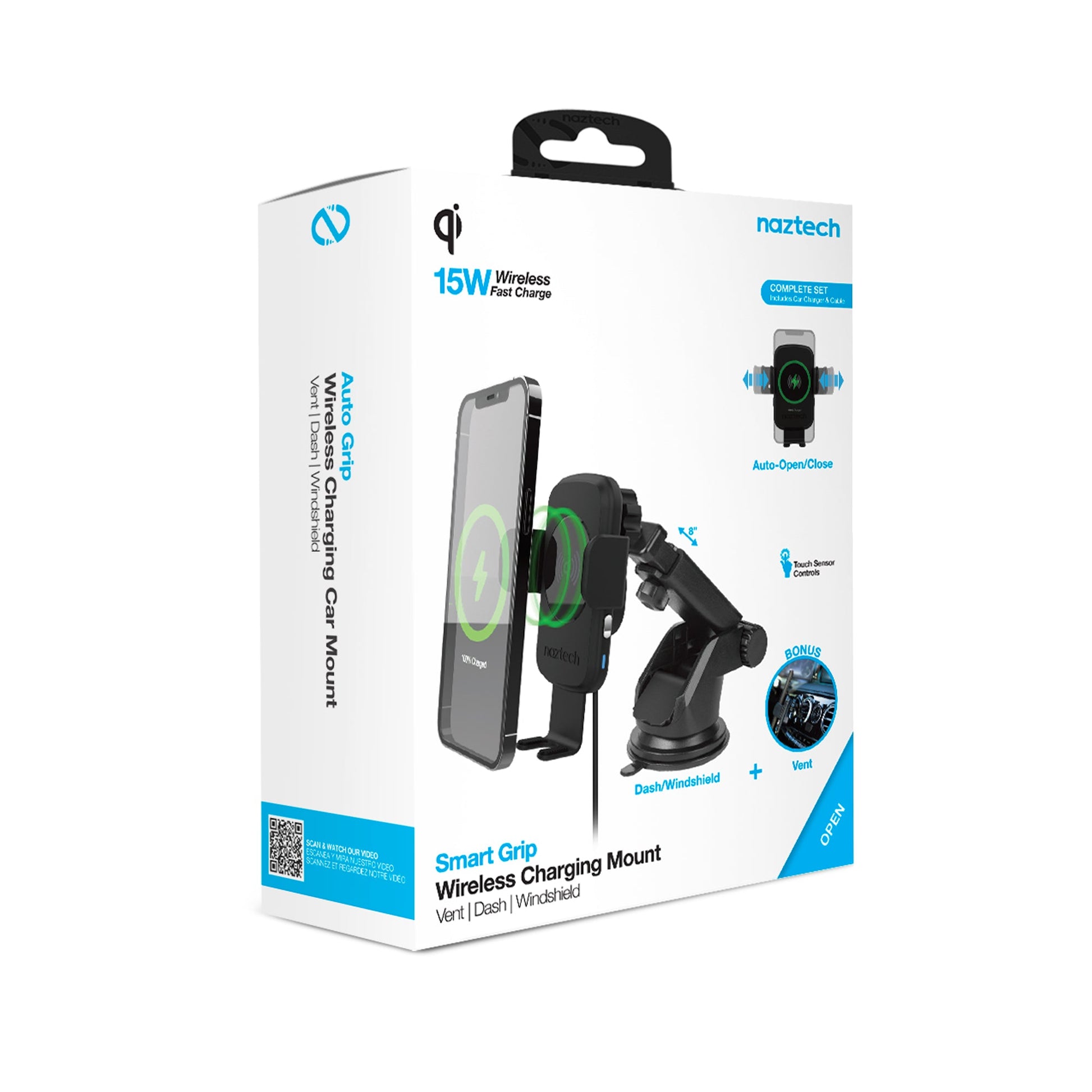 Smart Grip 15W Wireless Fast Charging Mount | Vent + Dashboard + Windshield | Black - US Stores