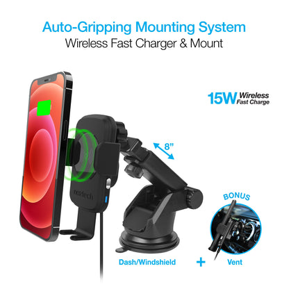 Smart Grip 15W Wireless Fast Charging Mount | Vent + Dashboard + Windshield | Black - US Stores