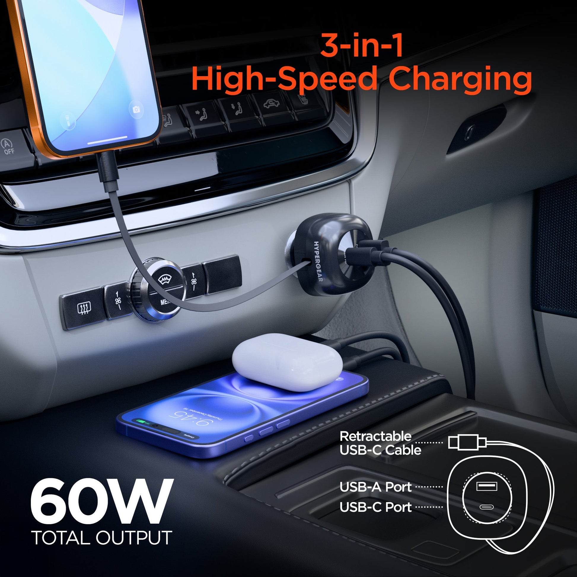 SpeedBoost 3-in-1 Fast Car Charger with Retractable 30W USB-C PD Cable - US Stores