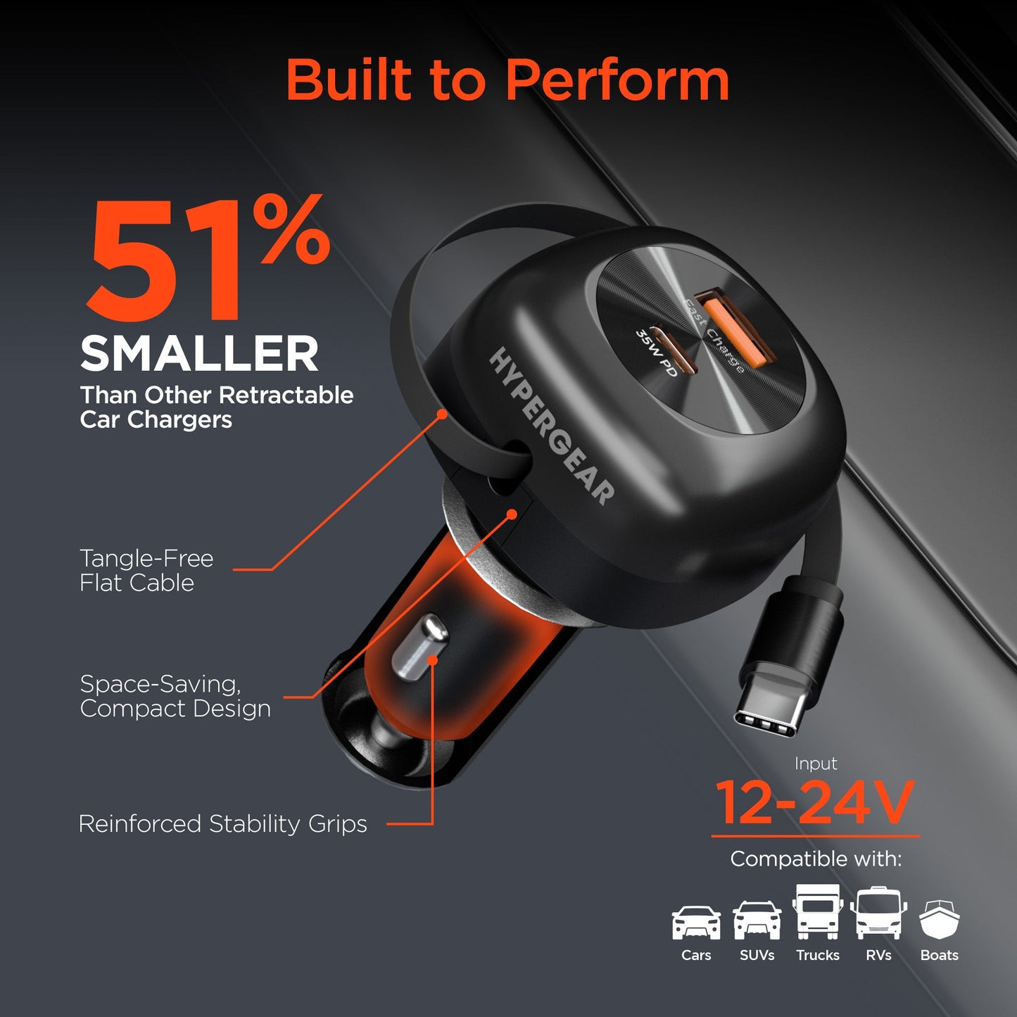SpeedBoost 3-in-1 Fast Car Charger with Retractable 30W USB-C PD Cable - US Stores