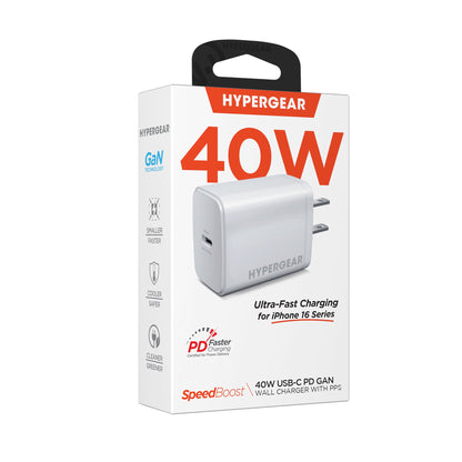 SpeedBoost 40W USB-C PD GaN Fast Wall Charger with PPS - US Stores