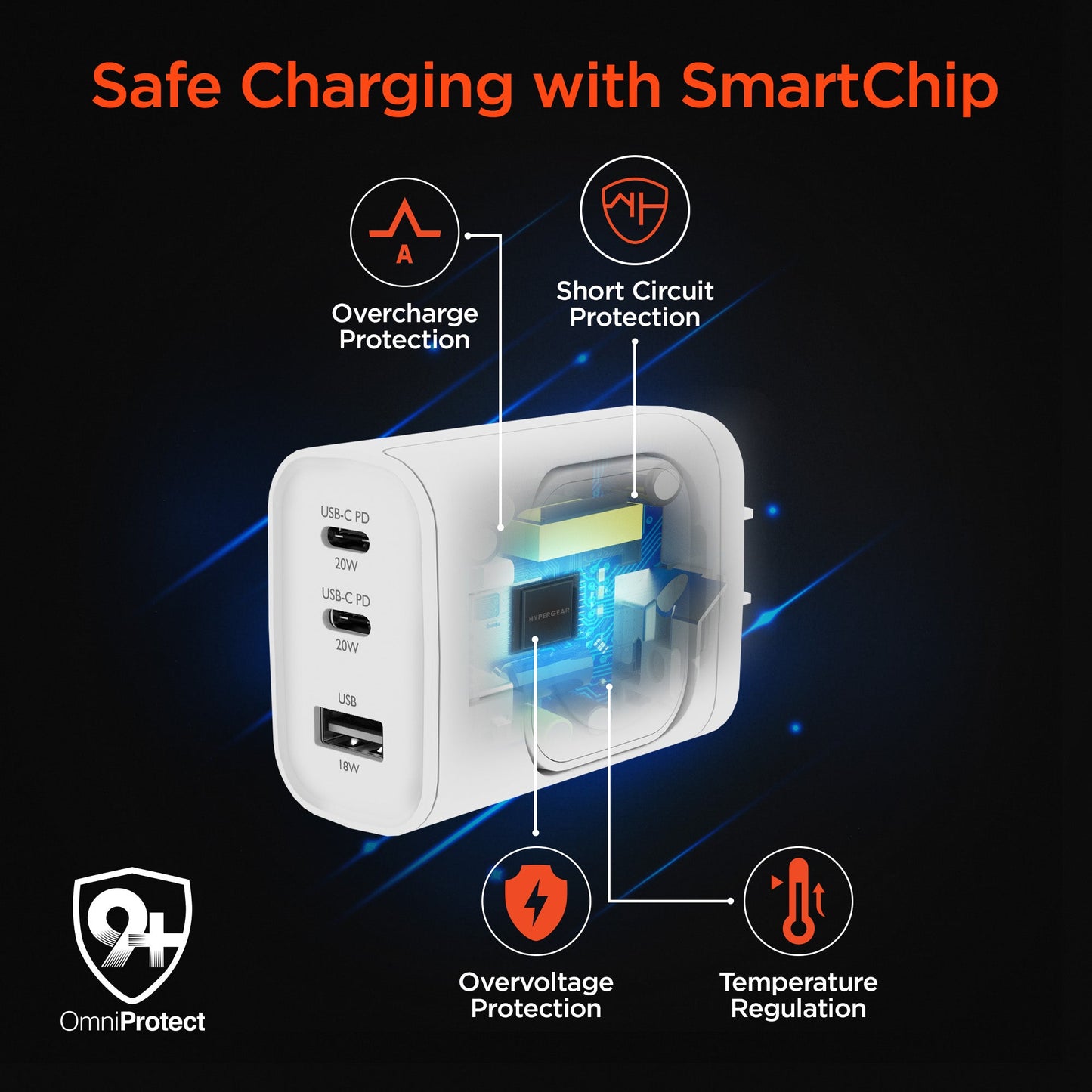SpeedBoost 43W Three-Port USB-C PD + USB Fast Wall Charger with Built-In Apple Watch Charger - US Stores