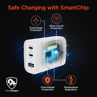 SpeedBoost 43W Three-Port USB-C PD + USB Fast Wall Charger with Built-In Apple Watch Charger - US Stores