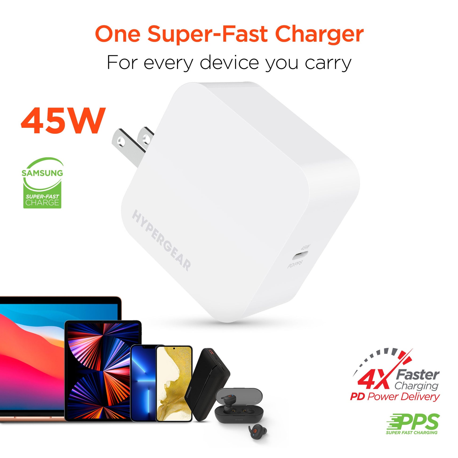 SpeedBoost 45W USB-C PD Laptop Wall Charger with PPS | Bulk - US Stores