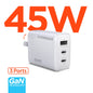 SpeedBoost 45W USB - C PD Tri - Port GaN Fast Wall Charger with PPS | White - US Stores