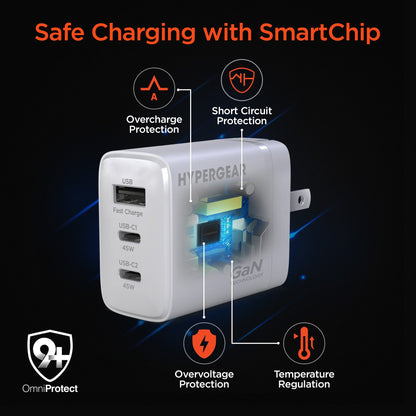SpeedBoost 45W USB - C PD Tri - Port GaN Fast Wall Charger with PPS | White - US Stores