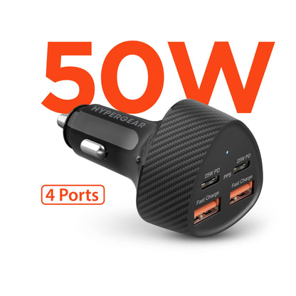 SpeedBoost 50W QUAD Car Charger with Dual 25W USB-C PD and PPS - US Stores
