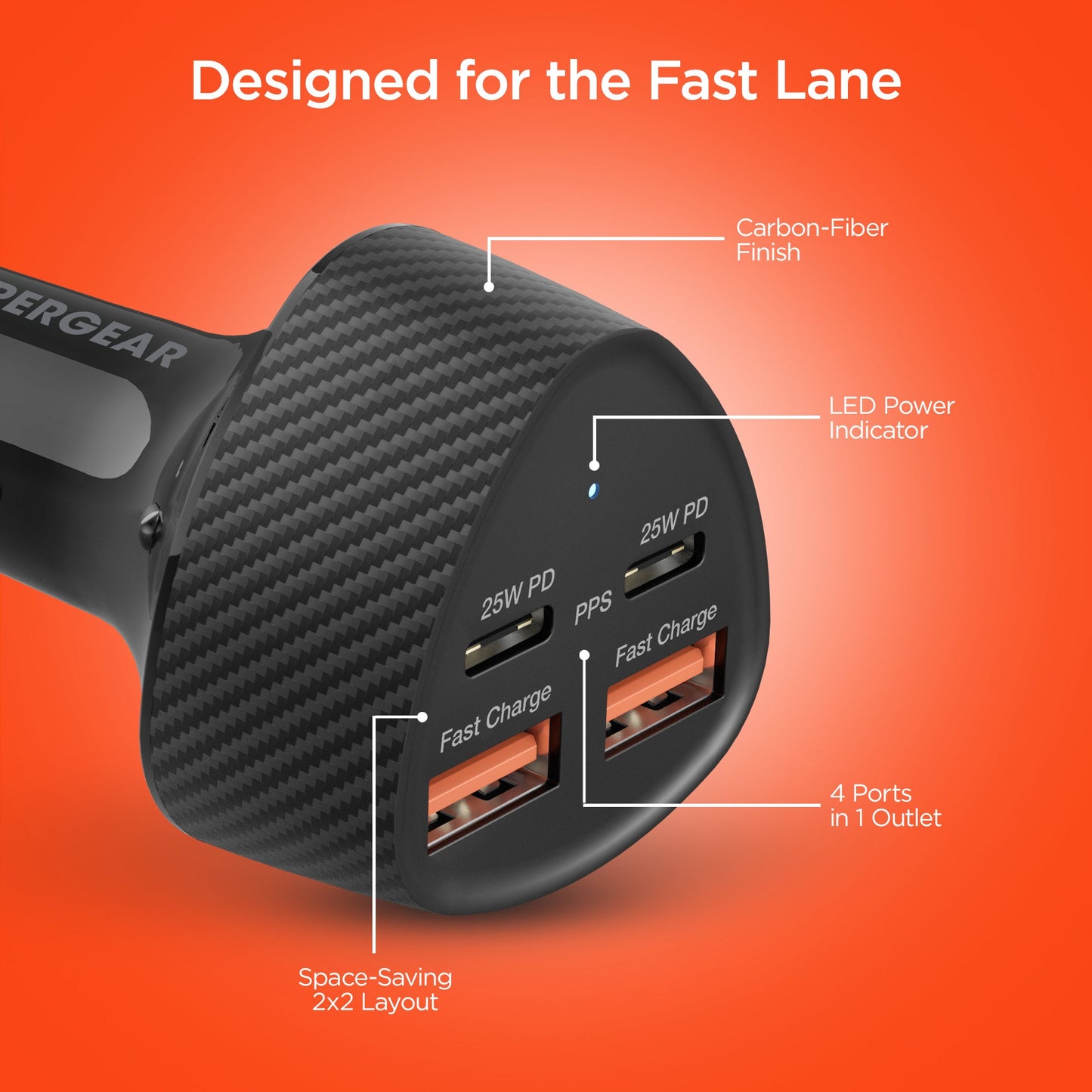 SpeedBoost 50W QUAD Car Charger with Dual 25W USB-C PD and PPS - US Stores