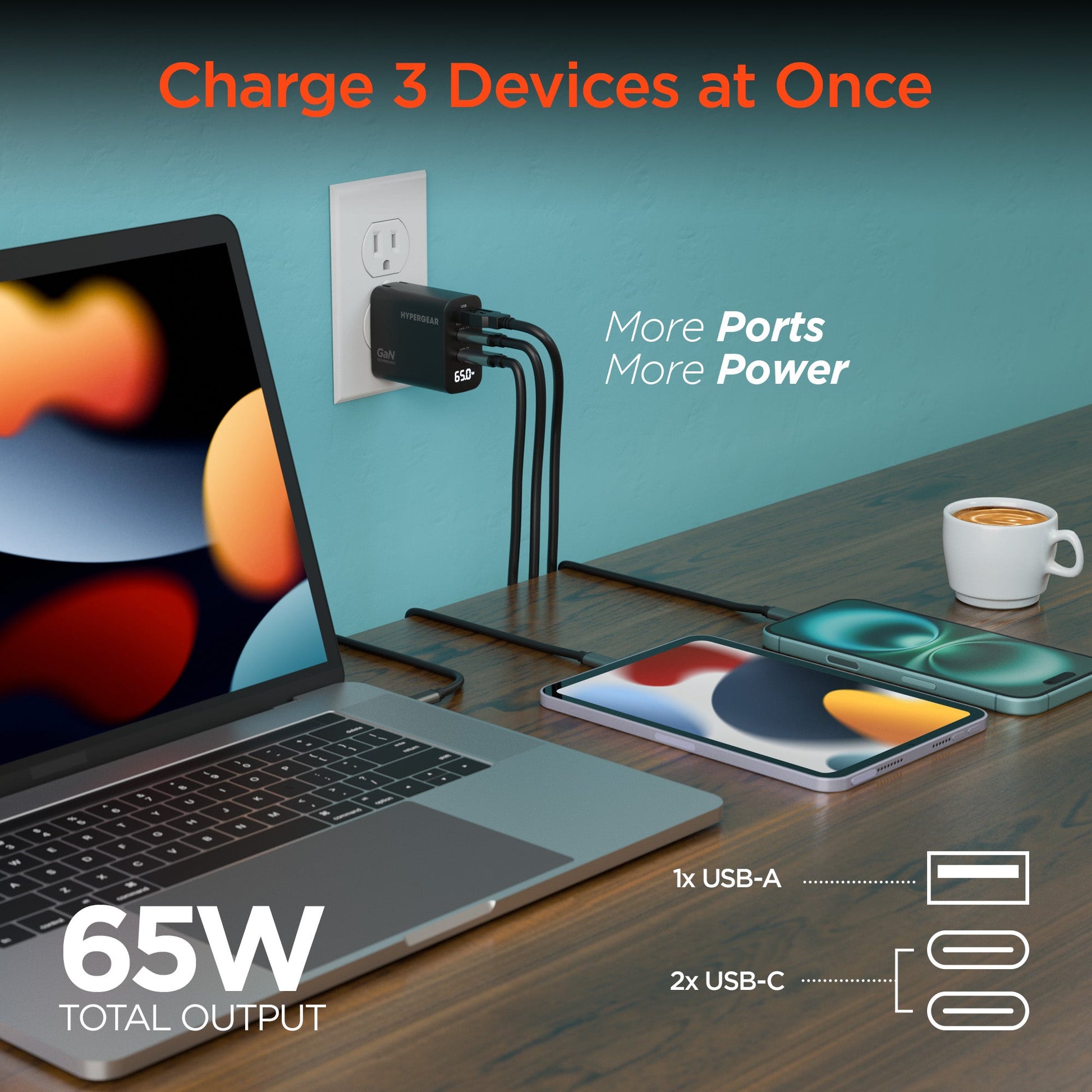 SpeedBoost 65W USB-C PD Tri-Port GaN Laptop Charger with PPS and Digital Display - US Stores