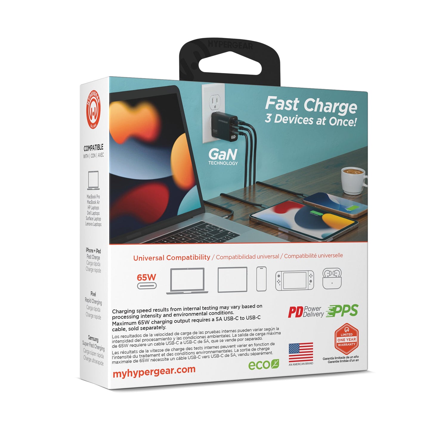SpeedBoost 65W USB-C PD Tri-Port GaN Laptop Charger with PPS and Digital Display - US Stores