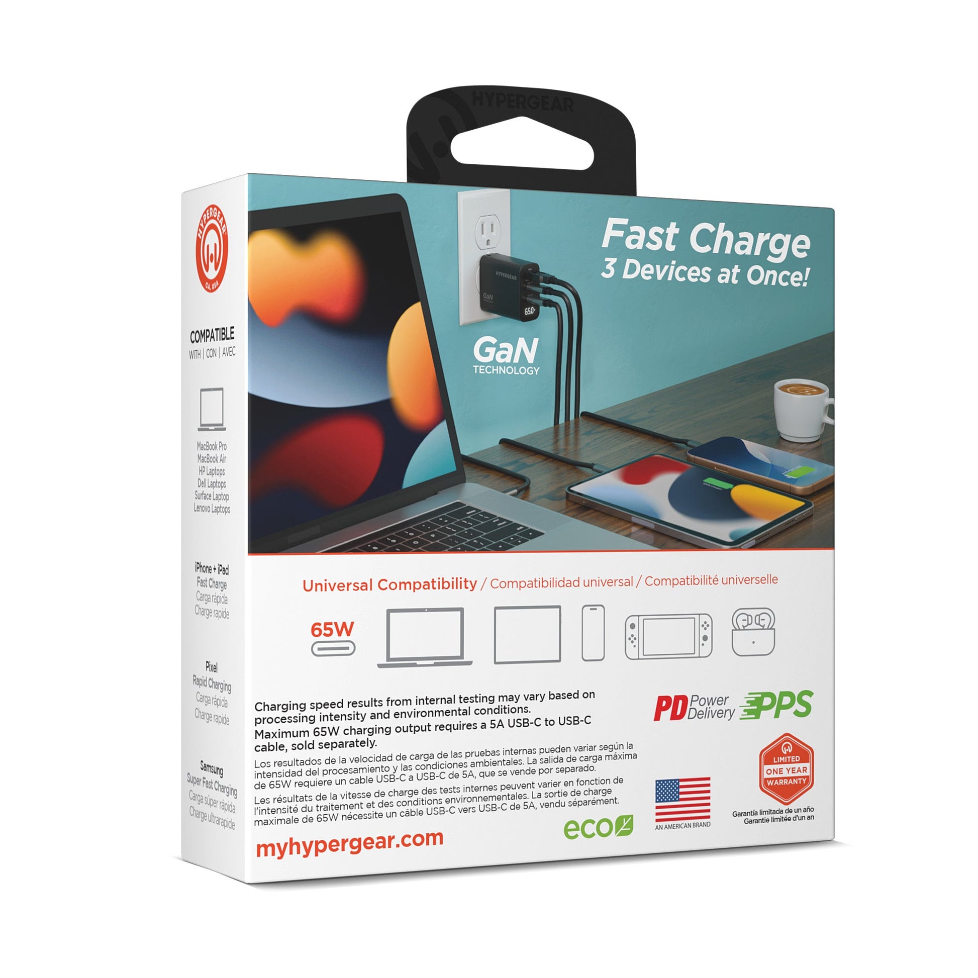 SpeedBoost 65W USB-C PD Tri-Port GaN Laptop Charger with PPS and Digital Display - US Stores