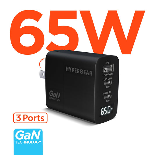 SpeedBoost 65W USB-C PD Tri-Port GaN Laptop Charger with PPS and Digital Display - US Stores