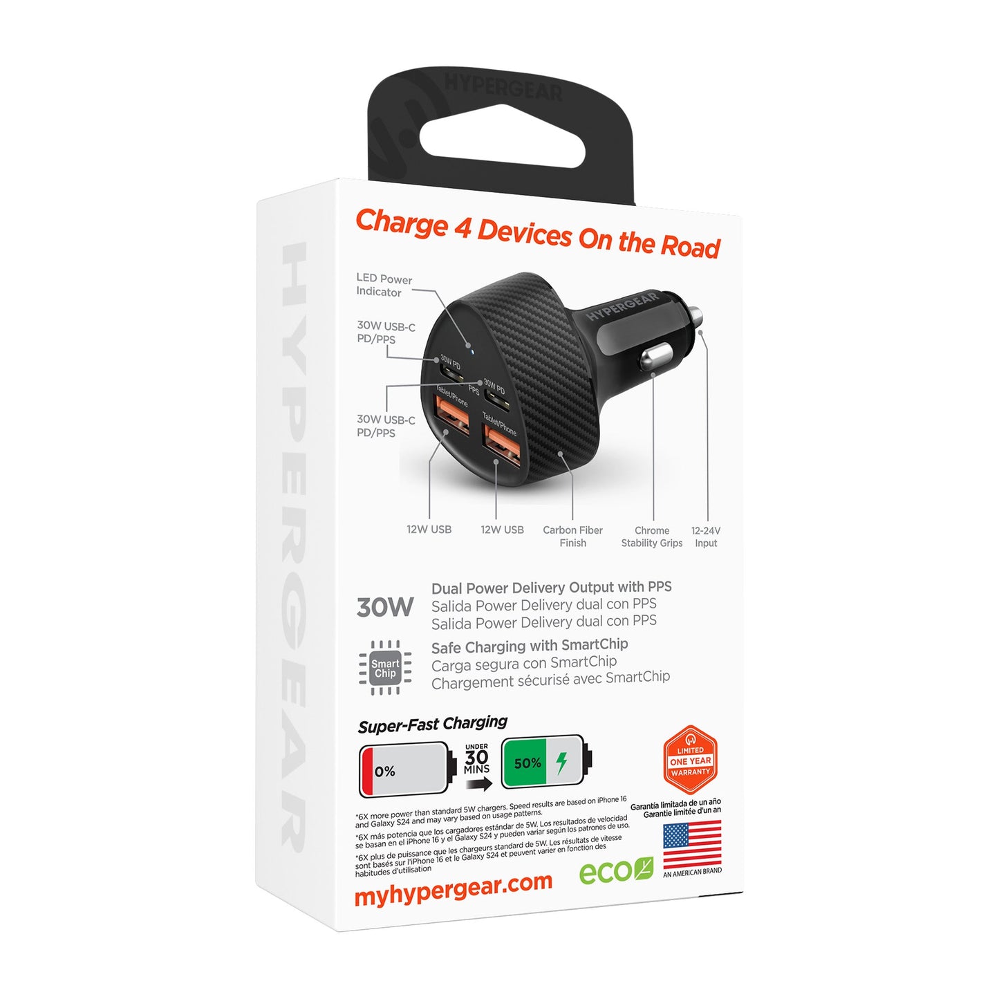 SpeedBoost 77W Quad-Port Fast Car Charger with Dual 30W USB-C PD PPS - US Stores