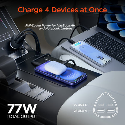 SpeedBoost 77W Quad-Port Fast Car Charger with Dual 30W USB-C PD PPS - US Stores