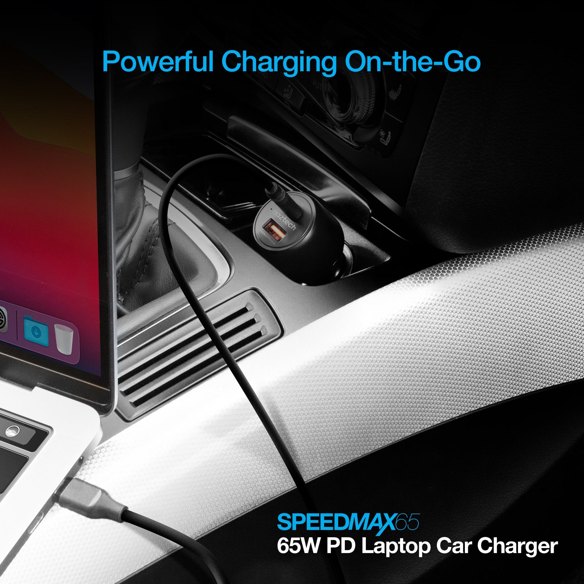 SpeedMax65 65W USB-C PD + USB Laptop Car Charger with Quick Charge 3.0 | Black - US Stores