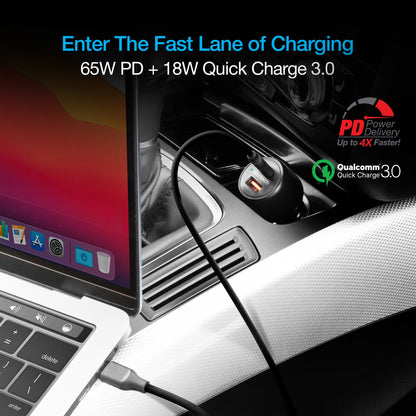 SpeedMax65 65W USB-C PD + USB Laptop Car Charger with Quick Charge 3.0 | Black - US Stores