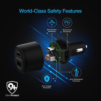 SpeedMax65 65W USB-C PD + USB Laptop Car Charger with Quick Charge 3.0 | Black - US Stores