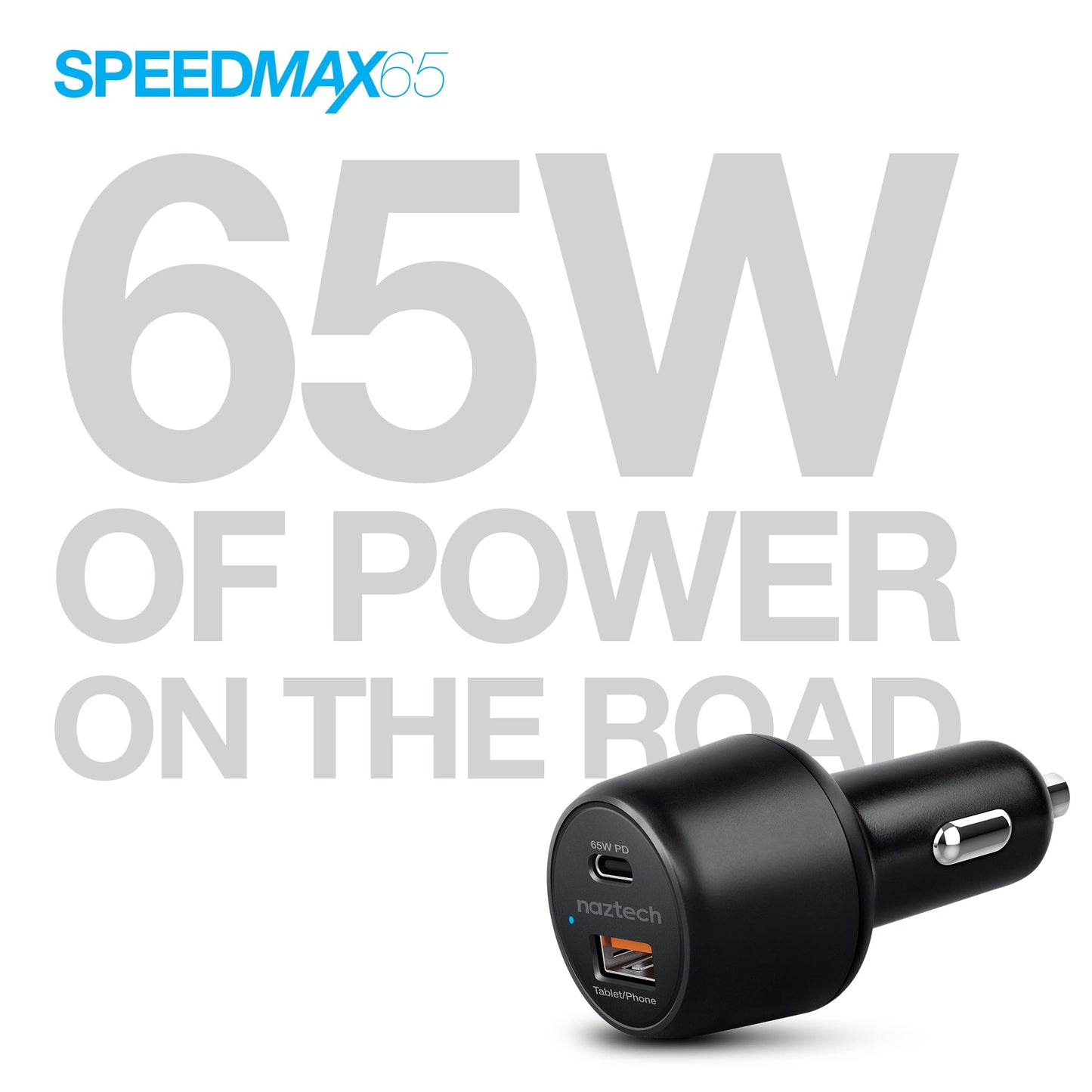SpeedMax65 65W USB-C PD + USB Laptop Car Charger with Quick Charge 3.0 | Black - US Stores