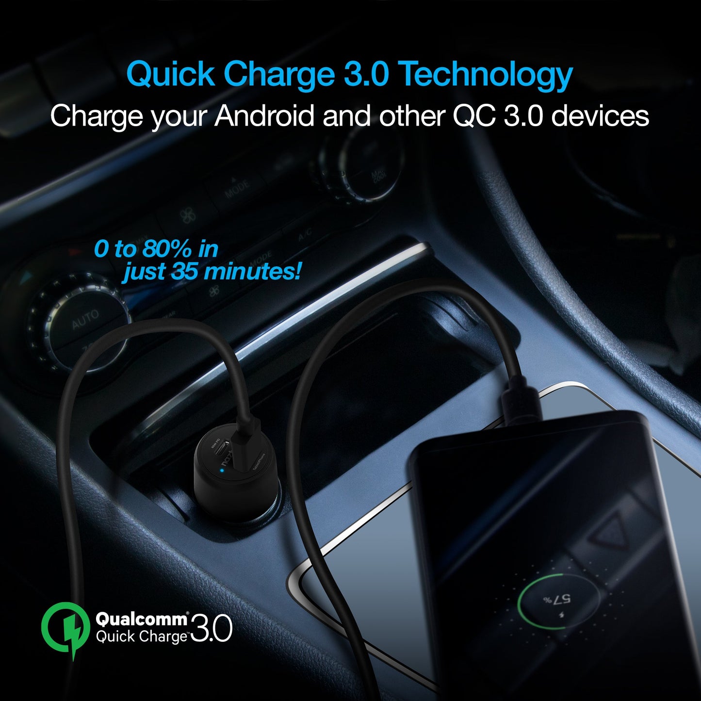 SpeedMax65 65W USB-C PD + USB Laptop Car Charger with Quick Charge 3.0 | Black - US Stores