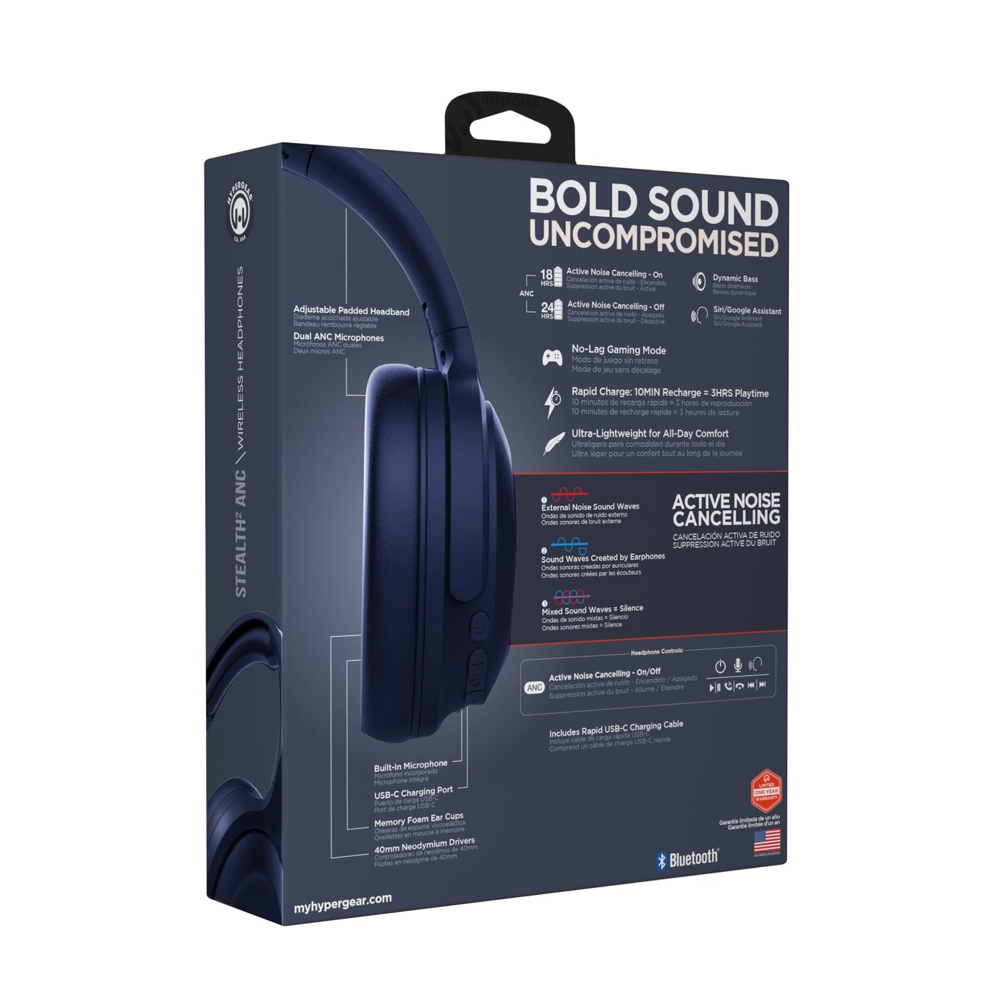 Stealth2 ANC Wireless Noise Cancelling Over-the-Ear Headphones | Blue - US Stores