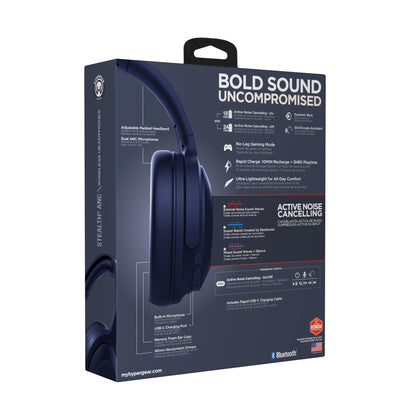 Stealth2 ANC Wireless Noise Cancelling Over-the-Ear Headphones | Blue - US Stores