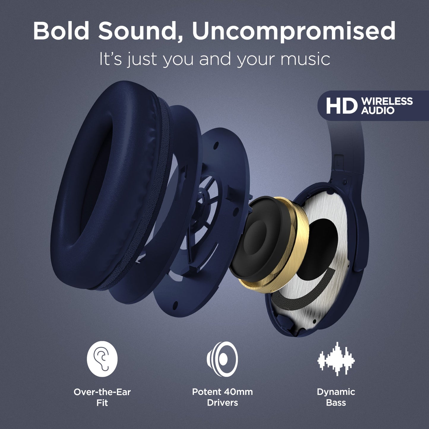 Stealth2 ANC Wireless Noise Cancelling Over-the-Ear Headphones | Blue - US Stores