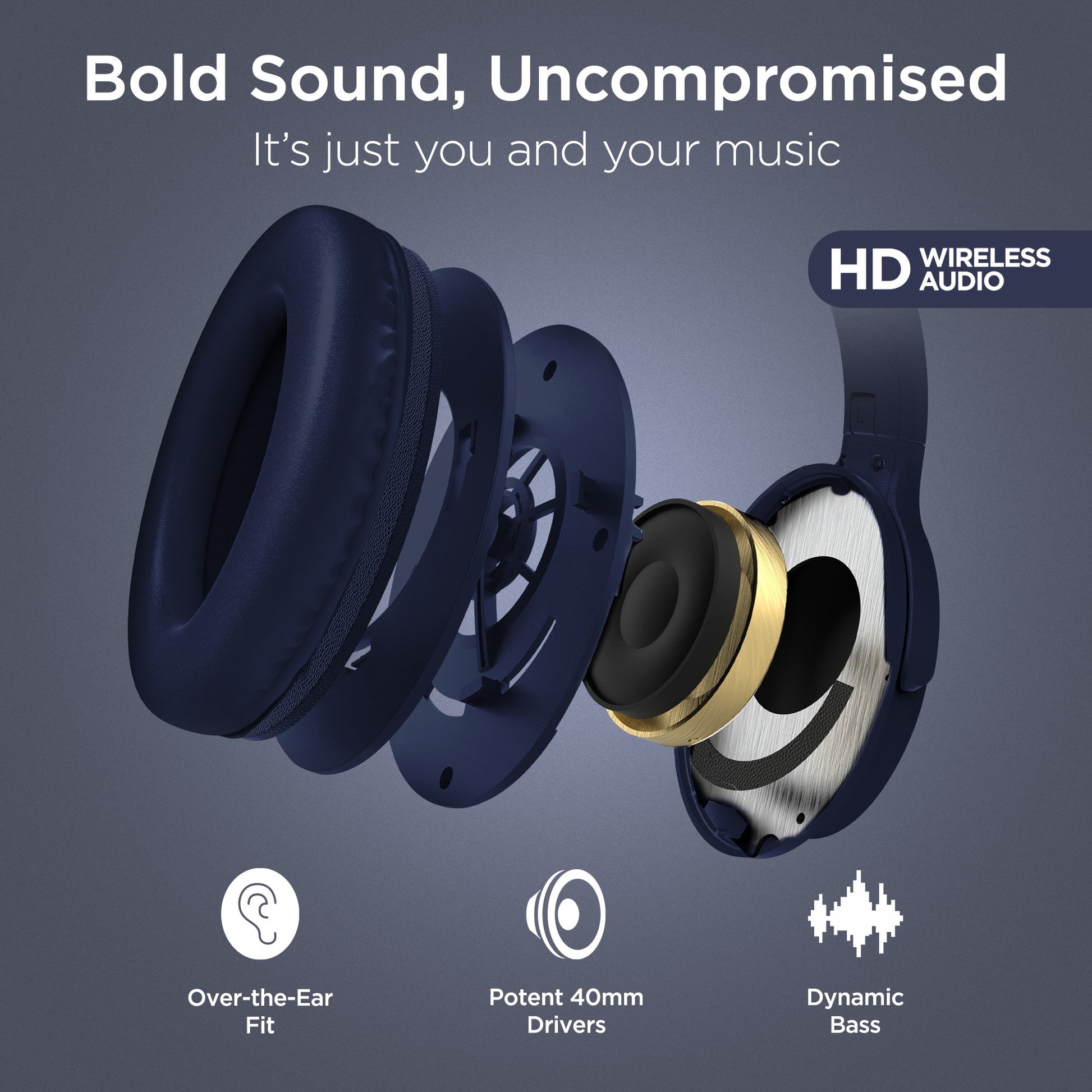 Stealth2 ANC Wireless Noise Cancelling Over-the-Ear Headphones | Blue - US Stores