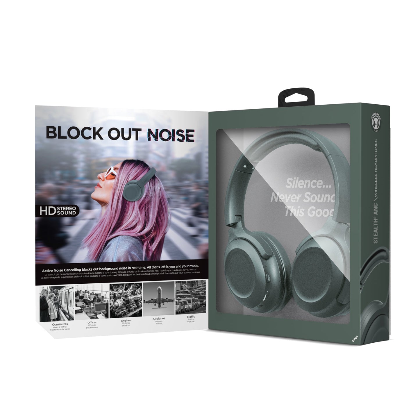 Stealth2 ANC Wireless Noise Cancelling Over-the-Ear Headphones | Green - US Stores