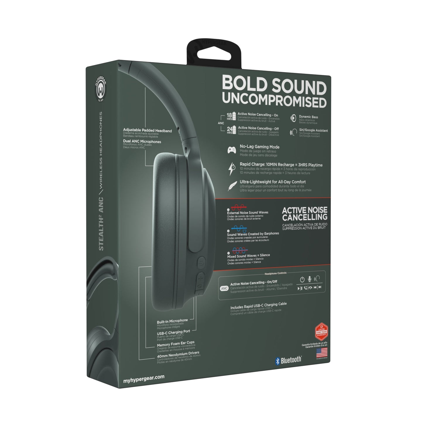 Stealth2 ANC Wireless Noise Cancelling Over-the-Ear Headphones | Green - US Stores