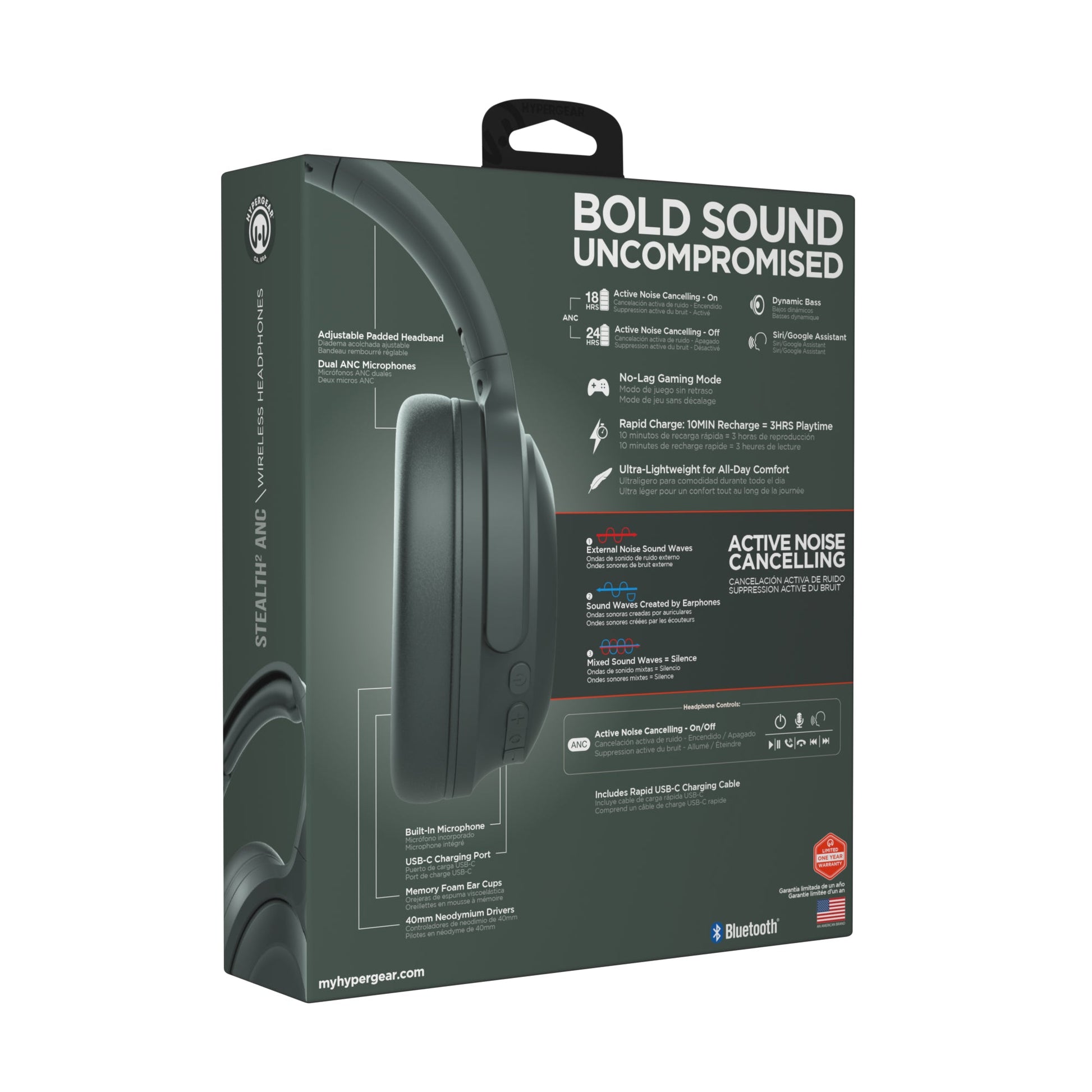 Stealth2 ANC Wireless Noise Cancelling Over-the-Ear Headphones | Green - US Stores