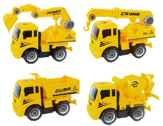 AZ Trading & Import Take-A-Part Friction Powered Construction Trucks With Crane, Excavator, Mixer, Dump Truck