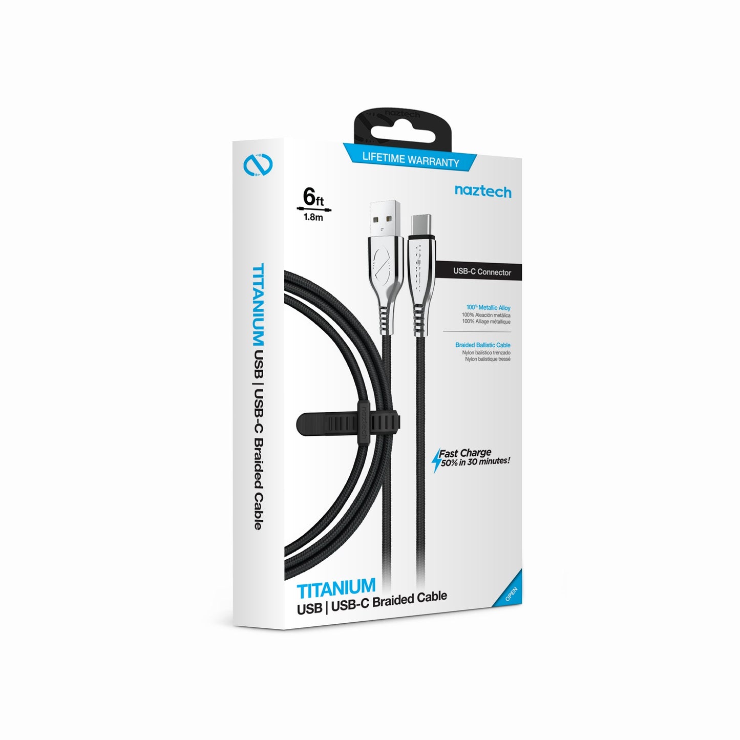 TITANIUM USB to USB-C Braided Cable | 6ft | Black - US Stores