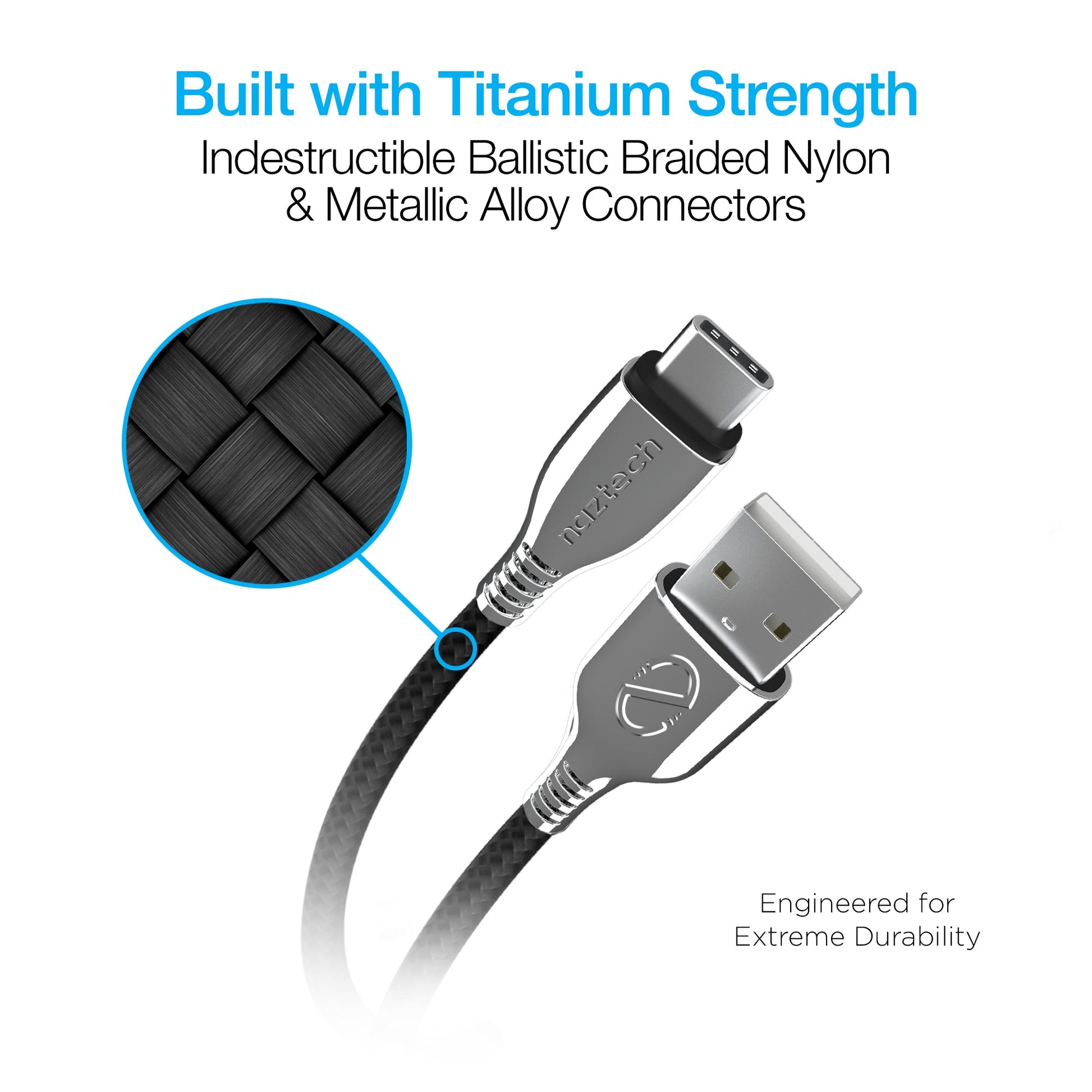 TITANIUM USB to USB-C Braided Cable | 6ft | Black - US Stores