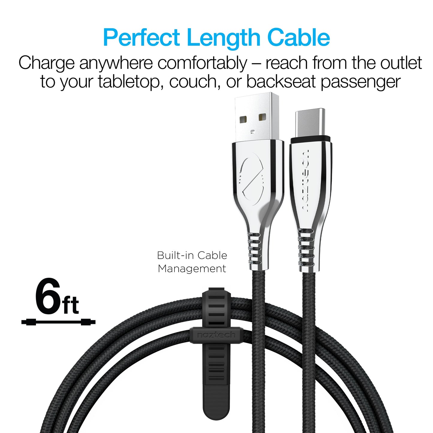 TITANIUM USB to USB-C Braided Cable | 6ft | Black - US Stores